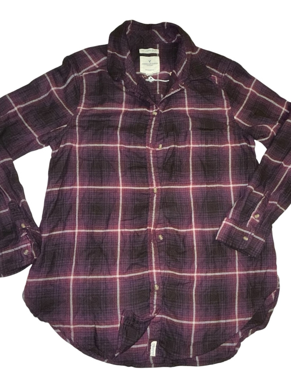 American Eagle Outfitters Purple Plaid Button-Down Shirt